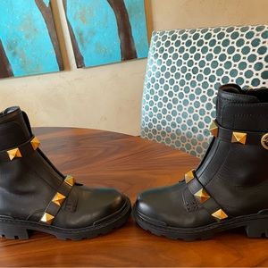 Valentino Roman Stud Leather Combat Boot black size 38 US size 8.